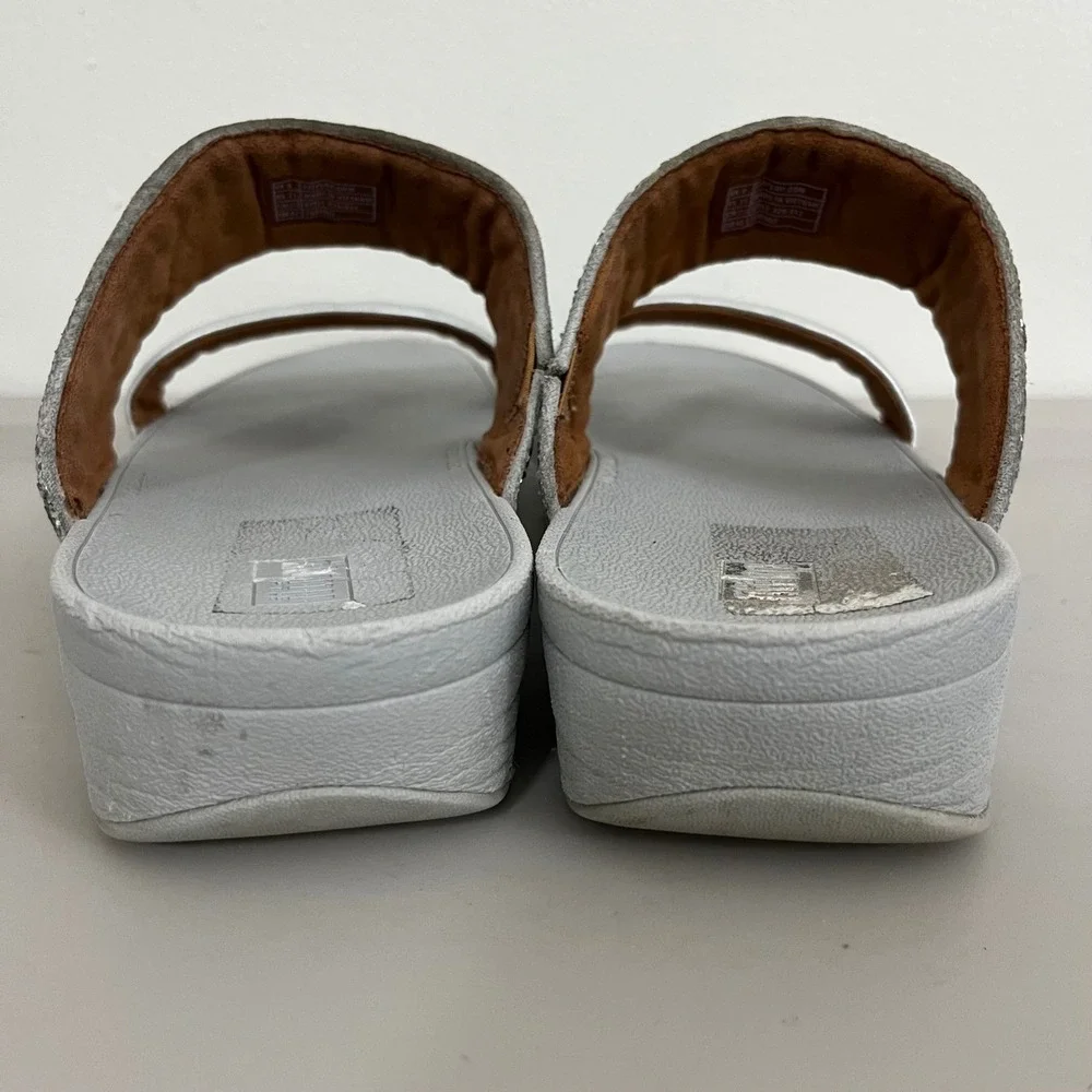 FitFlop Glitter Slide Sandals Womens 11 Microwobbleboard Platform Bling Resort